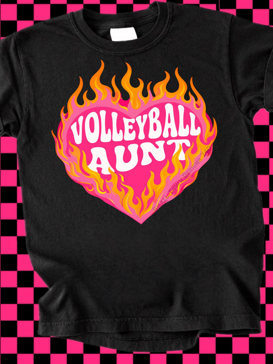 Volleyball Aunt Flaming Heart