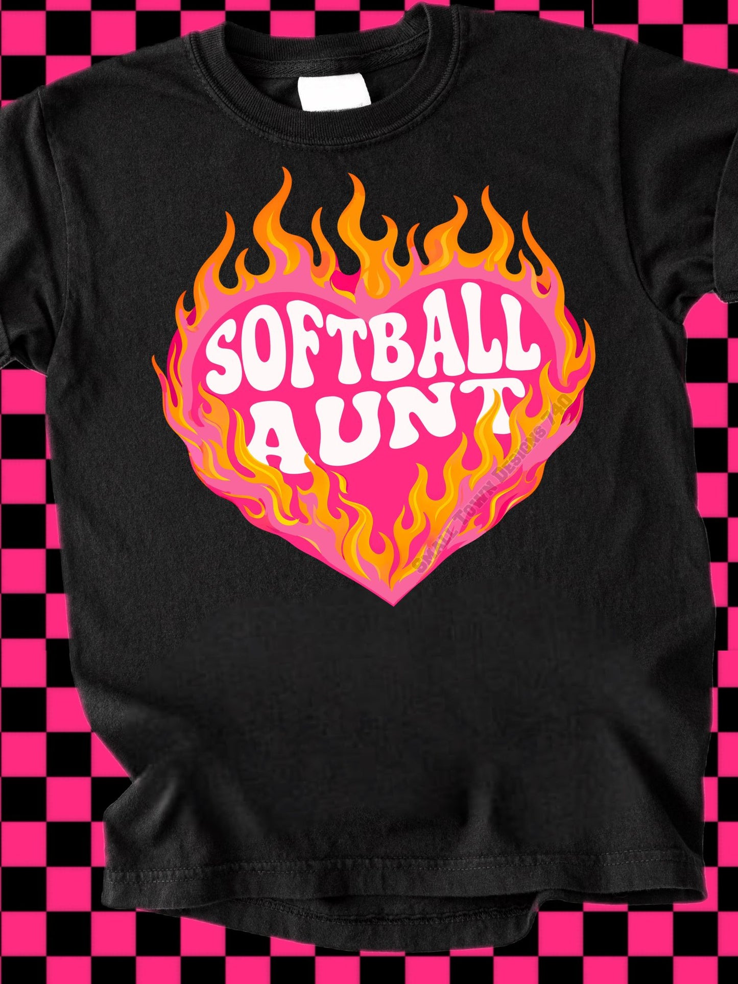 Softball Aunt Flaming Heart
