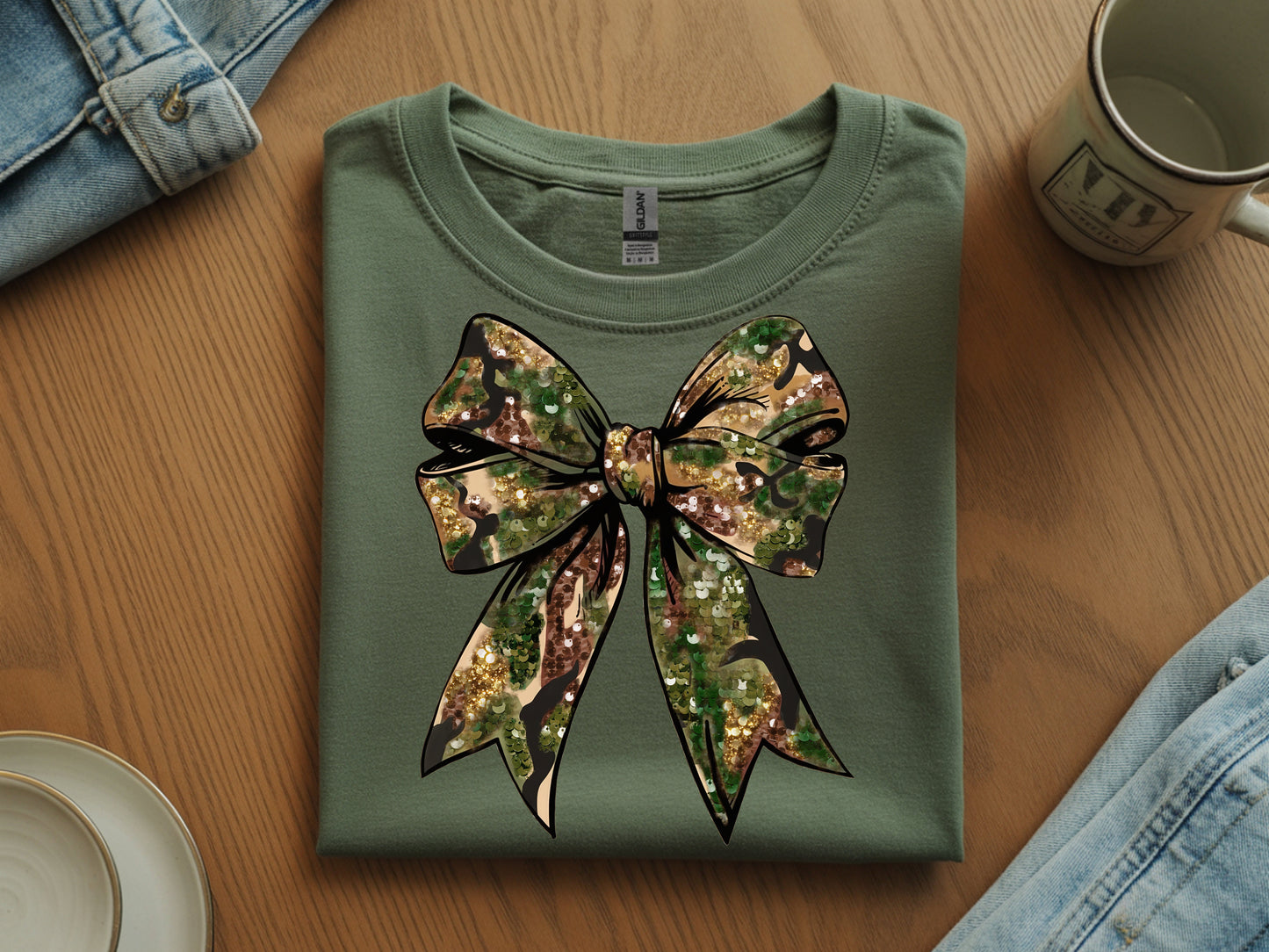 Faux Glitter Camo Bow